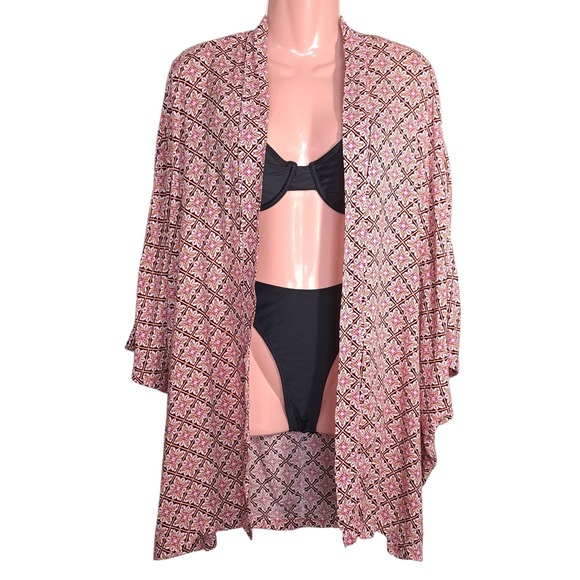Victoria's Secret Cardigan XS Pink/Black Boho Floral Open Front 100% Viscose - Picture 1 of 7